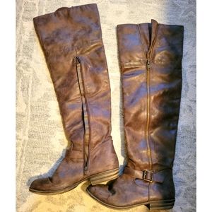 Over the knee brown boots